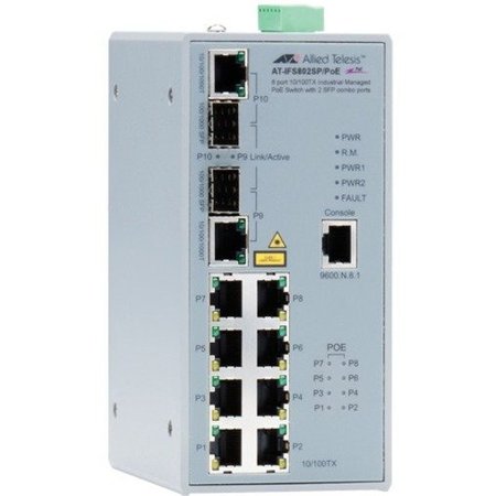 ALLIED TELESIS 8-Port 10/100T Industrial Managed Poe Switch w/ 2 Sfp Combo Ports AT-IFS802SP/POE(W)-80